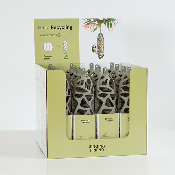 Singing Friend SAM grey 100% recycled feeder in display box